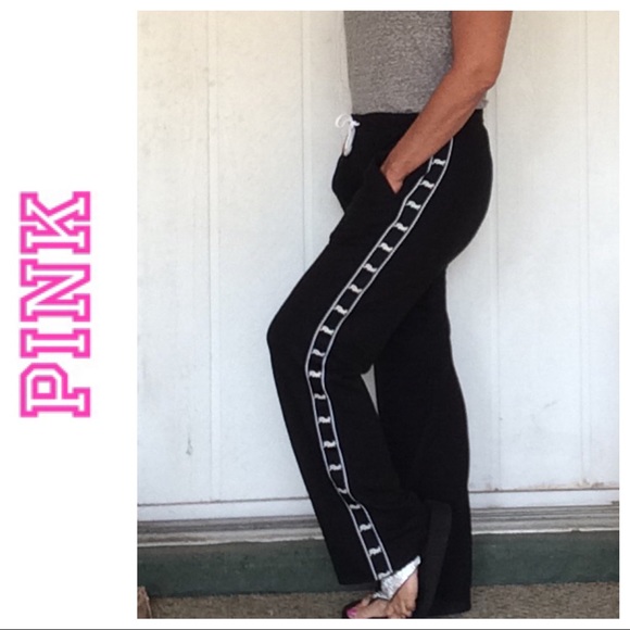 Pink Victorias Secret Black Logo Stripe 